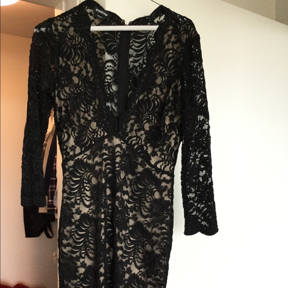Bebe black lace deep cut dress